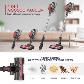 MOOSOO Cordless Vacuum XL-618A 4-in-1 Lightweight Stick Vacuum Cleaner - Red