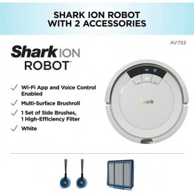 Samsung Shark ION Robot Vacuum AV752 Wi-Fi Connected 120min Runtime Works with Alexa Multi-Surface Cleaning White