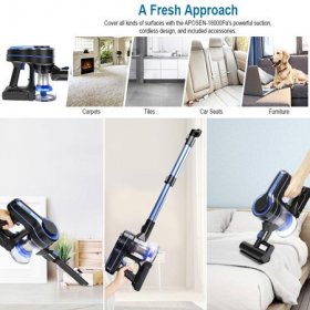 APOSEN Cordless Vacuum Cleaner Upgraded 24000pa Stick Vacuum 5 in 1 with 250W Powerful Brushless Motor Detachable Battery Lightweight Quiet for Deep Cleaning vacuum cleaner for house H251,BLUE