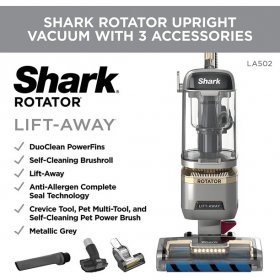 Shark LA502 Rotator Lift-Away ADV DuoClean PowerFins Upright Vacuum with Self-Cleaning Brushroll Powerful Pet Hair Pickup and HEPA Filter 0.89 Quart Dust Cup Capacity Silver