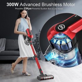 MOOSOO Stick Vacuum 23Kpa Powerful Suction 4 in 1 Lightweight Cordless Vacuum Cleaner with Brushless Motor