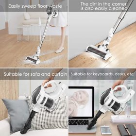 MOOSOO M8 Cordless Vacuum Cleaner 4-in-1 Lightweight Stick Vacuum Cleaner for Hard Floors Carpet Pet Hair White