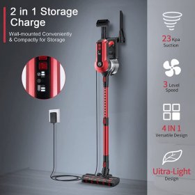 MOOSOO Stick Vacuum 23Kpa Powerful Suction 4 in 1 Lightweight Cordless Vacuum Cleaner with Brushless Motor