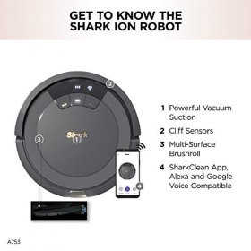 Shark ION Robot Vacuum AV753 Wi Fi Connected 120min Runtime Works with Alexa Multi Surface Cleaning Grey