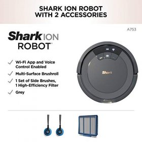 Shark ION Robot Vacuum AV753 Wi Fi Connected 120min Runtime Works with Alexa Multi Surface Cleaning Grey