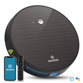 MOOSOO 1800Pa Strong Suction Robotic Vacuum Cleaner Wi-Fi Connectivity Works With Alexa Self-Charging Robot Vacuum Cleaner Multiple Cleaning Modes Best for Pet Hairs Hard Floor & Carpet-MT501